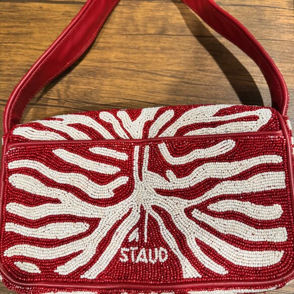 Hand-Beaded Staud Tommy Beaded Bag in Scarlet White $250 - Picture 3 of 7
